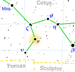 Position de Tau Ceti dans la constellation de la Baleine.