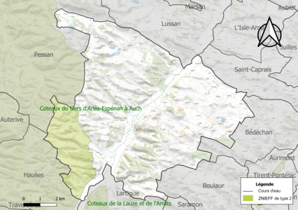 Carte de la ZNIEFF de type 2 sur la commune.