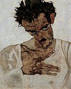 Egon Schiele, Autorretrato con la cabeza baja (1912)