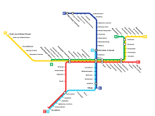 carte en couleur indiquant les noms de stations de métro