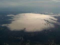 Aerial photograph showing Mýrdalsjökull with Katla underneath.