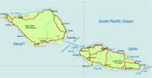 Map of Samoa showing Apolima Strait between Upolu (right) and Savai'i (left).