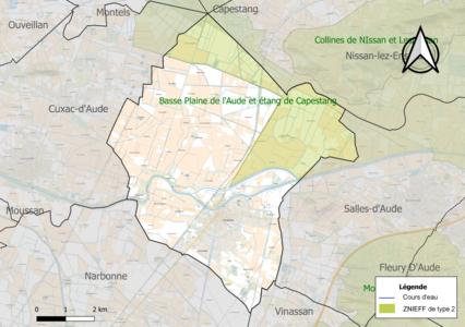 Carte de la ZNIEFF de type 2 sur la commune.