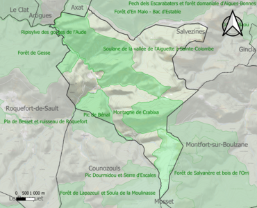 Carte des ZNIEFF de type 1 sur la commune.