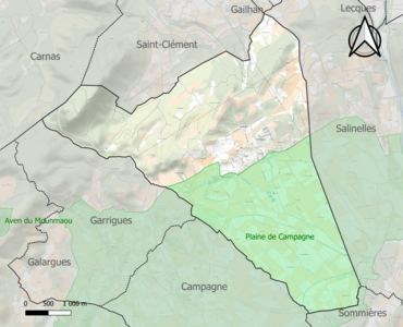 Carte de la ZNIEFF de type 1 sur la commune.