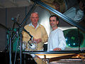 Karlheinz Stockhausen and Antonio Pérez Abellán during a recording session for Natural Durations, in Sound Studio N, Cologne, 4 April 2007. Photo by Kathinka Pasveer.