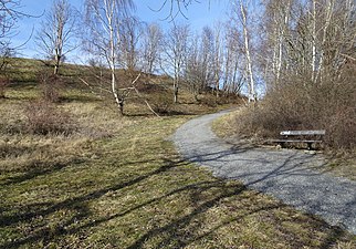 En mjuk slingrande parkväg leder upp till toppen.