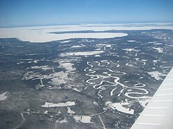 An aerial view of Goulais River.