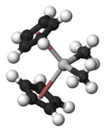 Molecuulmodel van dimethyltitanoceen