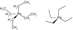 Stereo structural formulae of tetraethyl lead, with and without explicit hydrogens