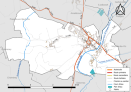 Carte en couleur présentant le réseau hydrographique de la commune