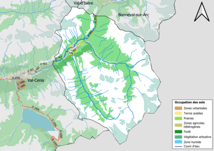 Carte en couleurs présentant l'occupation des sols.