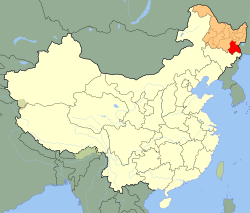 Mudanjiang City (red) in Heilongjiang (orange)