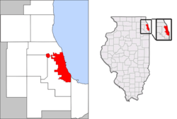 Location in the Chicago metropolitan area and Illinoisको अवस्थिति