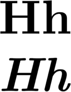 Capital and lowercase versions of H, in normal and italic type