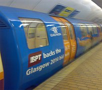 Subway rolling stock in advertising livery for the 2014 Commonwealth Games