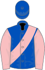 Royal blue, pink sash and sleeves