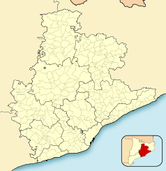 Mapa konturowa prowincji Barcelony, na dole znajduje się punkt z opisem „Camp Nou”