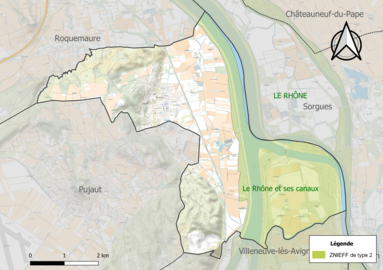 Carte des ZNIEFF de type 2 sur la commune.