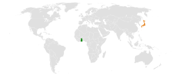 GhanaとJapanの位置を示した地図