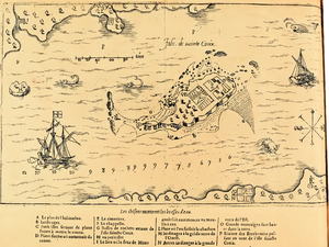 Plan de l'île Sainte-Croix, premier site de colonisation en Nouvelle-France.