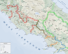 Carte représentant les positions étrusques en Campanie en 343 av. J.-C.[ad].