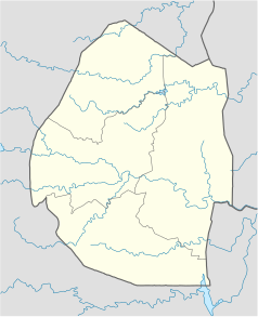 Mapa konturowa Eswatini, po prawej nieco na dole znajduje się punkt z opisem „Mayaluka Stadium”