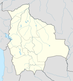 Mapa konturowa Boliwii, blisko centrum na lewo znajduje się punkt z opisem „Estadio Félix Capriles”