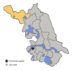 Location of Xuzhou City jurisdiction in Jiangsu