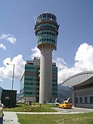 Control tower seen from a taxiing aircraft