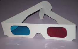 Een 3D-bril met blauw en rood glas