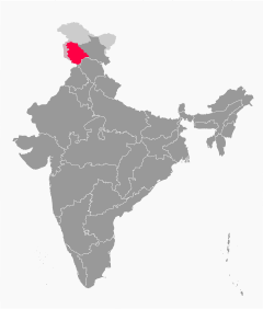 Localizacion del territòri de Jammu e Cashmir en Índia