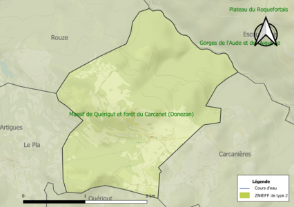 Carte de la ZNIEFF de type 2 sur la commune.