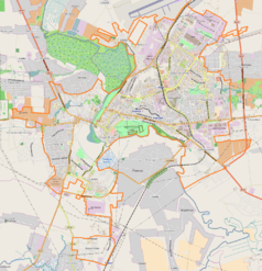 Mapa konturowa Łucka, blisko centrum na lewo znajduje się punkt z opisem „sobór Pokrowski”