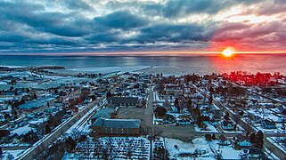 Kewaunee skyline looking east to the harbor and Lake Michigan.