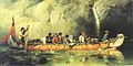 Canoe Manned by Voyageurs Passing a Waterfall (Ontario), tranh sơn dầu vẽ bởi Frances Anne Hopkins