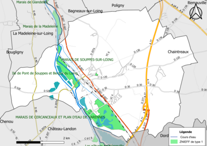 Carte des ZNIEFF de type 1 de la commune.