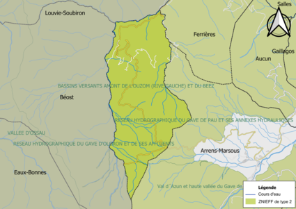 Carte des ZNIEFF de type 2 sur la commune.