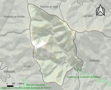 Carte de la ZNIEFF de type 1 sur la commune.