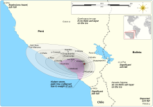 Tephra fell mostly west of Huaynaputina and was observed in many cities of the wider region