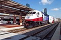 Trinity Railway Express train pulling into Fort Worth Central Station