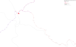 Mapa tramvajových tratí v Liberci a Jablonci n. N. (trať Lidové sady – Horní Hanychov vlevo)