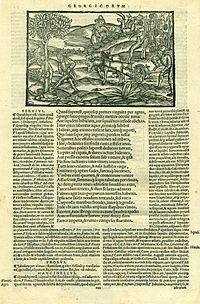 En haut, gravure de paysans au travail. Dessous, texte en trois colonnes.