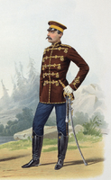 Husar i den keiserlige russiske hæren uniformert i attila 1869.