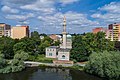 Die Pumpstation für die Große Fontäne im Park Sanssouci wurde „nach Art der türkischen Moscheen mit einem Minarett als Schornstein“ von Ludwig Persius 1841 bis 1843 erbaut.