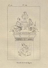 Mausolée de Jérôme Bignon, gravure d'après l'œuvre de Michel Anguier (statues de La Justice et La Tempérance) et François Girardon (bas-relief de Saint-Jérôme).