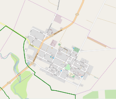 Mapa konturowa Lipska, w centrum znajduje się punkt z opisem „Kościół Matki Bożej Anielskiej w Lipsku”