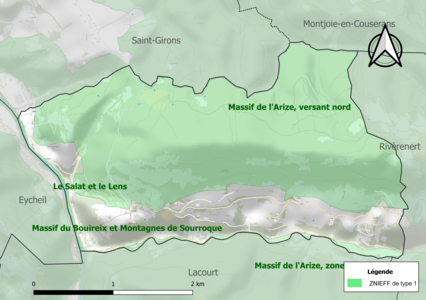 Carte des ZNIEFF de type 1 sur la commune.