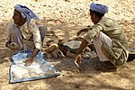 Two young Bedouins baking bread.