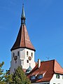 Deutsch: Turm der evangelischen Laurentiuskirche in Hemmingen in Baden-Württemberg. English: The tower of the protestant Saint Lawrence Church in Hemmingen in the German Federal State Baden-Württemberg.